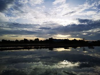 Scenic view of lake against sky during sunset