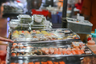 Sushi display in ho thi ky street food, ho chi minh city, vietnam