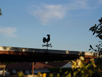 Low angle view of weather vane against sky