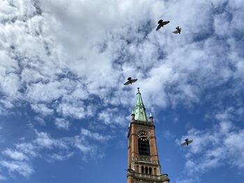 Low angle view of birds flying in sky