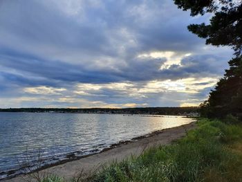 Scenic view of beach against sky during sunset