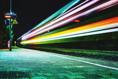 Light trails on road at night