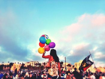 Low angle view of balloons against clear sky