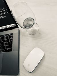 High angle view of laptop on table