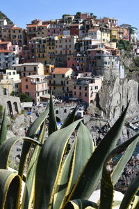 High angle view of townscape against sky