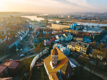 High angle view of cityscape against sky