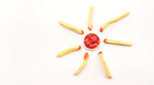 High angle view of dessert against white background