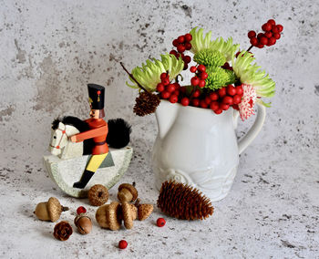 High angle view of roses on table