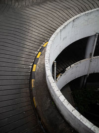 High angle view of circular ramp in a parking building