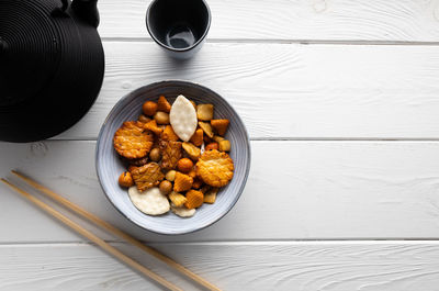 High angle view of food on table