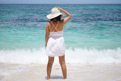 Rear view of man standing on beach