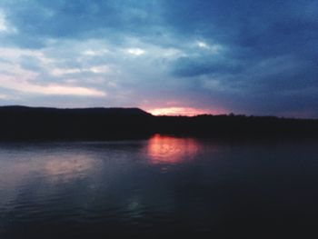 Scenic view of lake against sky at sunset