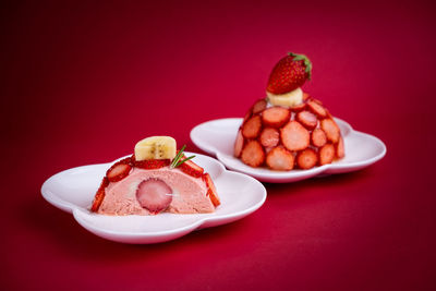 High angle view of dessert in plate on table