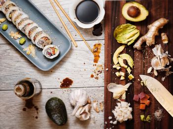 High angle view of food on table