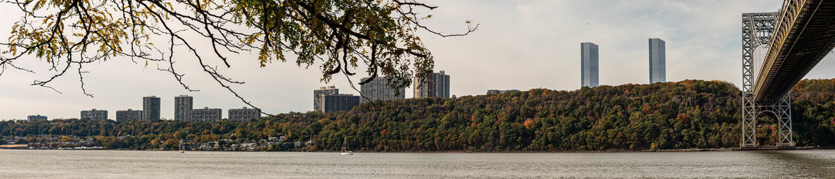 Panoramic view of river and buildings against sky