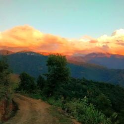 Scenic view of mountains at sunset