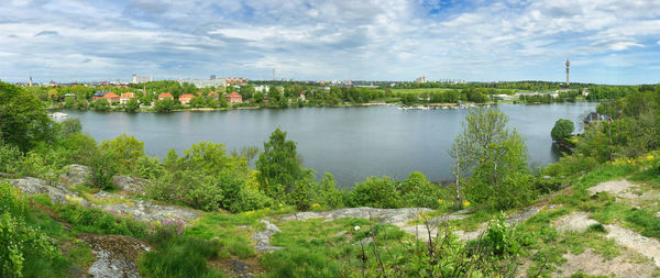 Scenic view of lake against sky