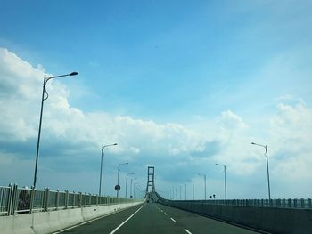 Surface level of road on bridge against the sky