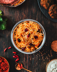 High angle view of food on table