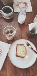 High angle view of coffee on table