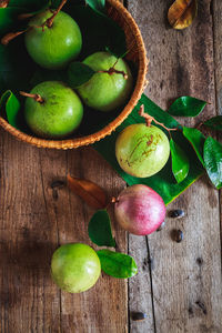 Close-up of fresh cainitos on wooden table