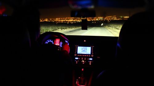 View of illuminated city at night