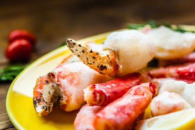 Close-up of meal served on table