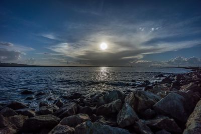 Scenic view of sea at sunset