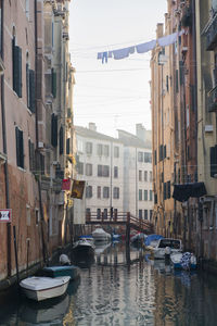 Boats moored in canal