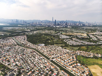 High angle view of buildings in city