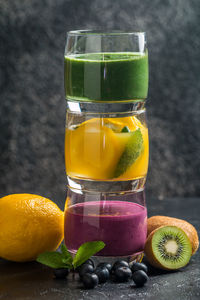 Close-up of juice in glass on table