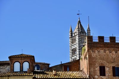 Low angle view of building against clear blue sky