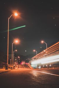 Light trails on road at night