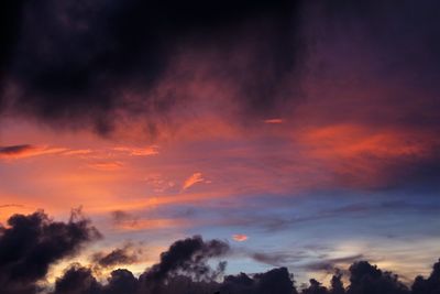 Low angle view of cloudy sky at sunset