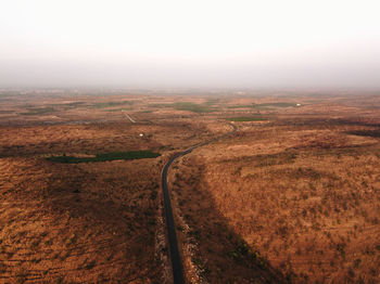 High angle view of land against sky