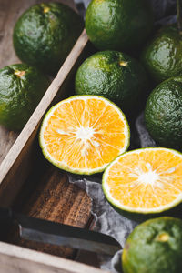 High angle view of oranges on table