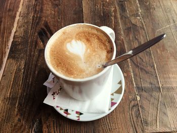 High angle view of coffee on table