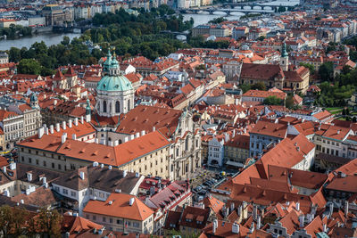 High angle view of buildings in city