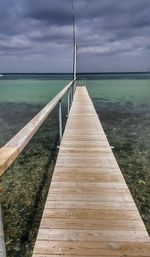 Empty pier over sea against sky