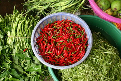 High angle view of vegetables for sale at market stall