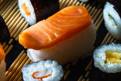 Close-up of sushi served in plate