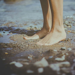 Low section of woman standing on beach