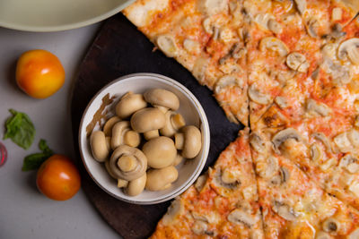 High angle view of food on table