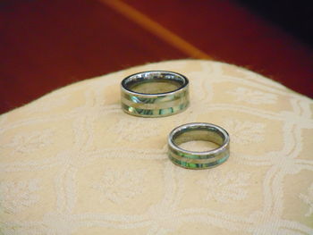 High angle view of glasses on table
