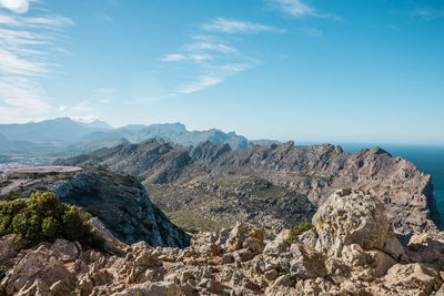 Scenic view of rocky mountains against sky