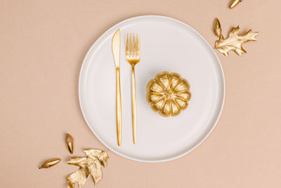 High angle view of food in plate on table