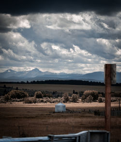 Scenic view of agricultural field against sky