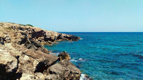 Scenic view of sea against clear sky