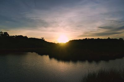 Scenic view of lake against sky during sunset