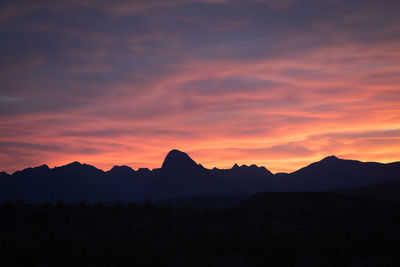 Scenic view of silhouette mountains against sky during sunset